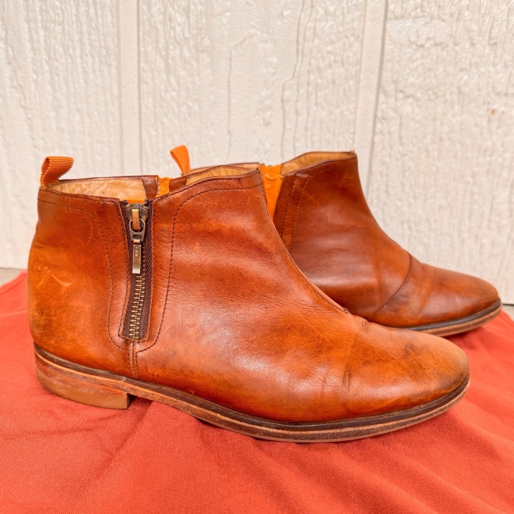 J Shoes Women's Leather Ankle Boots Side Zip Cognac Brown Size‎ 8.5